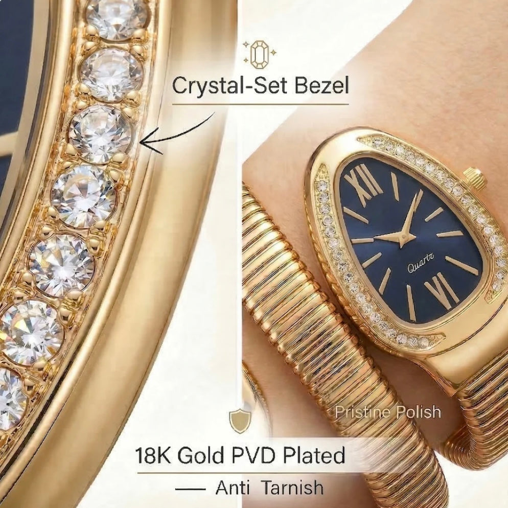 Golden Snake Wrap Watch - Black