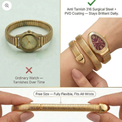 Golden Snake Wrap Watch - Maroon