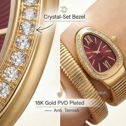 Golden Snake Wrap Watch - Maroon