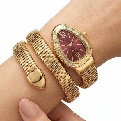 Golden Snake Wrap Watch - Maroon