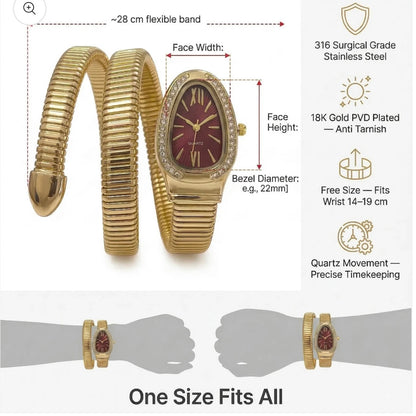 Golden Snake Wrap Watch - Maroon