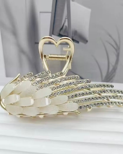 Winged Elegance Stone-Studded Hair Claw Clip
