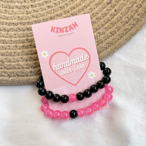 Couple Bracelets Set - Black Pink