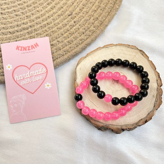 Couple Bracelets Set - Black Pink