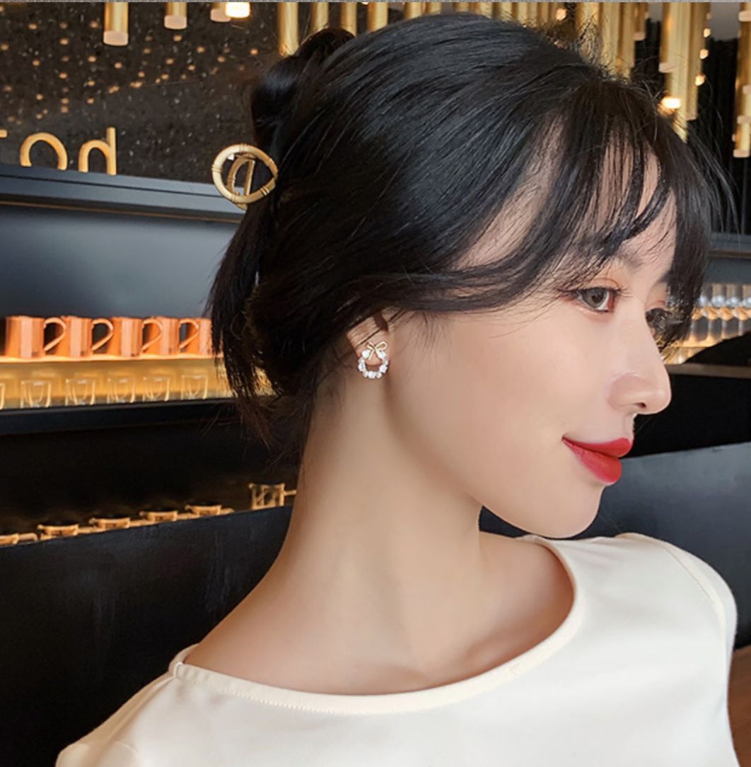 Korean Pearl Bow Earrings