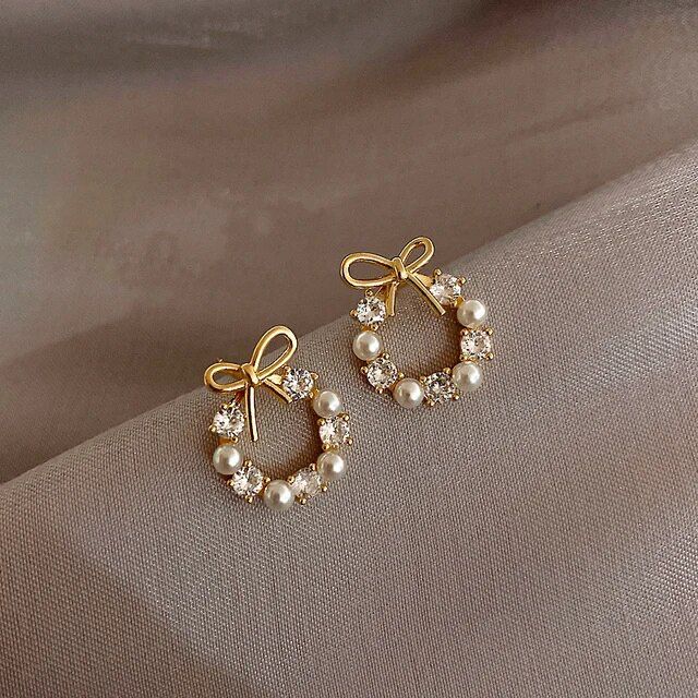 Korean Pearl Bow Earrings