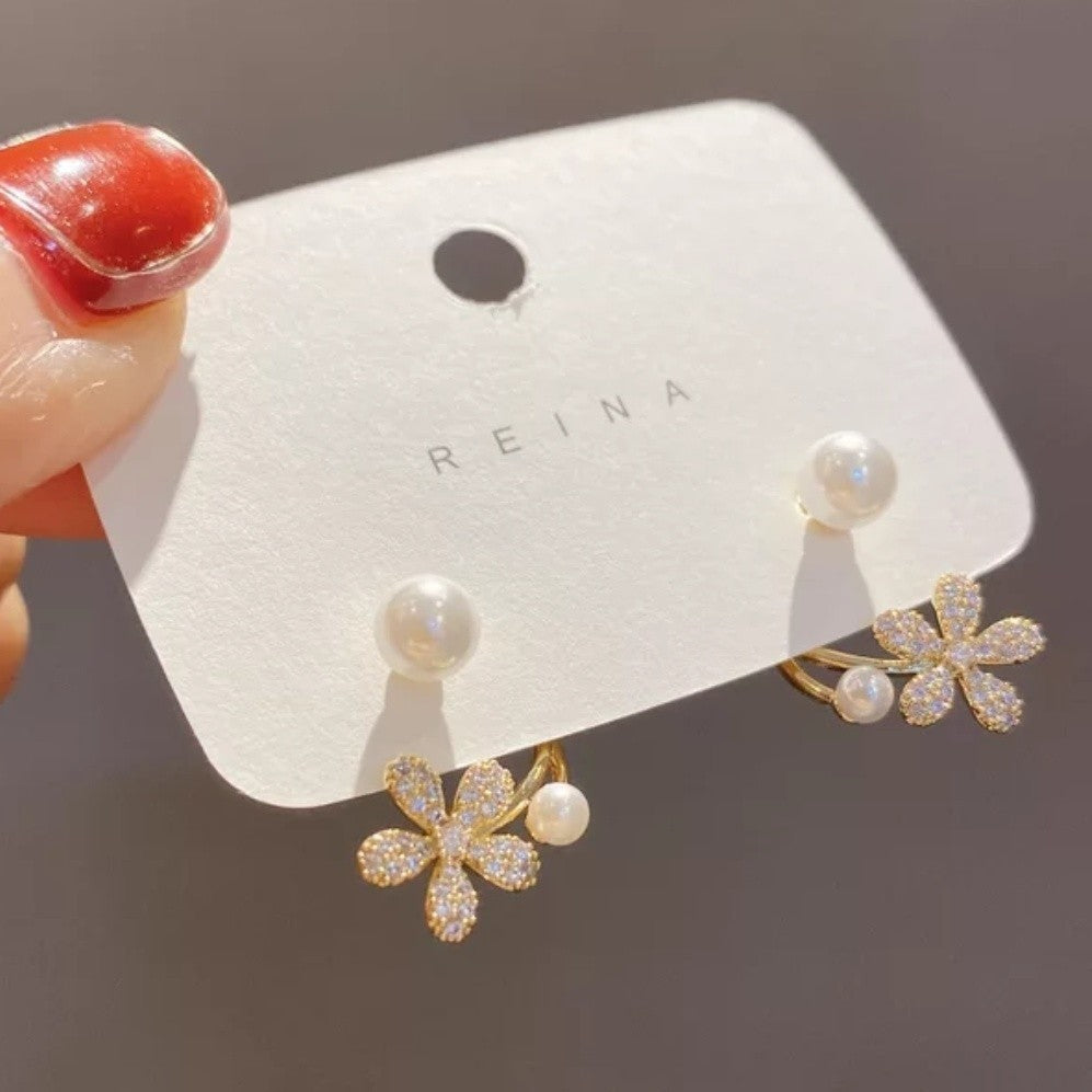 Korean Pearl Floral Earrings