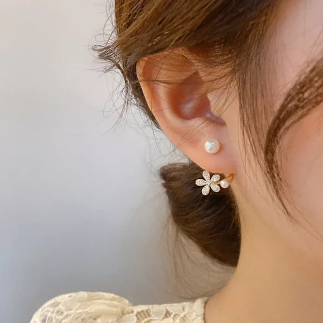 Korean Pearl Floral Earrings