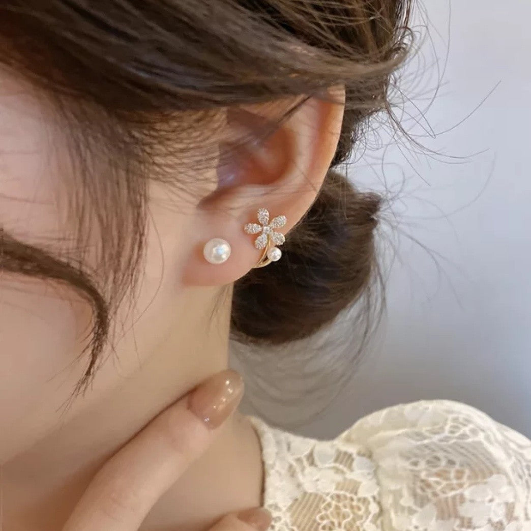 Korean Pearl Floral Earrings